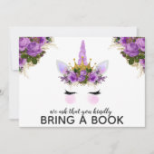 紫のフローラユニコーンプリンセスが本を持ってくる 招待状 (正面)