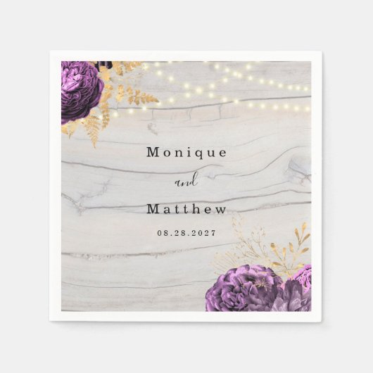 紫のフローラライトズ結婚ナプキ スタンダードカクテルナプキン (正面)