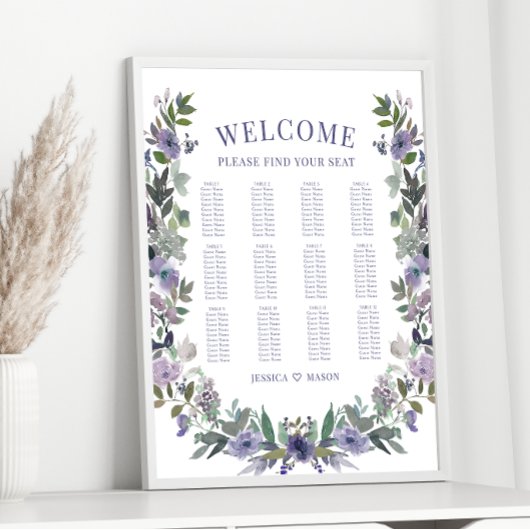 紫のフローラリース庭園の結婚式の座席表 ポスター