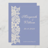 紫のフローラレース日付カードを保存 セーブザデート (正面/裏面)