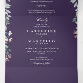 紫のフローラワイルドフラワーモノグラム結婚フォト 三つ折り招待状 (内部中)