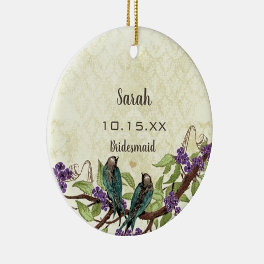 紫のフローラヴィンテージラブバードの母の花嫁 セラミックオーナメント (右)