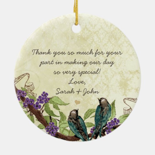 紫のフローラヴィンテージラブバードの母の花嫁 セラミックオーナメント (裏面)