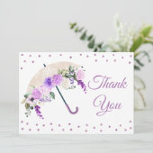 紫のフローラ傘のベビーシャワーサンキューカード サンキューカード (スタンド正面)