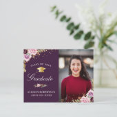 紫のフローラ写真の卒業発表 ポストカード (スタンド正面)