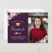 紫のフローラ写真の卒業発表 ポストカード (正面/裏面)