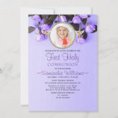 紫のフローラ写真第1聖餐式 招待状 (正面)