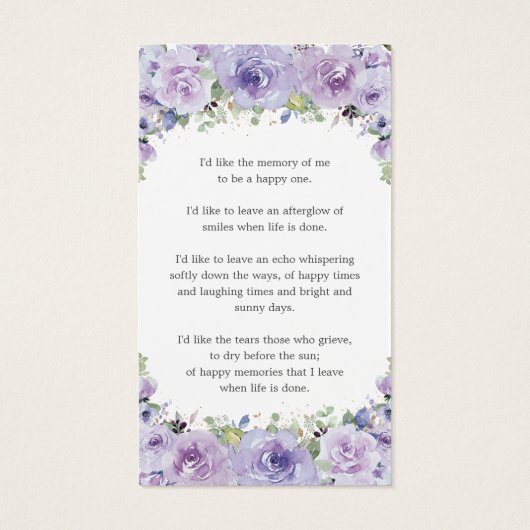 紫のフローラ写真葬儀記念ブックマーク (裏面)