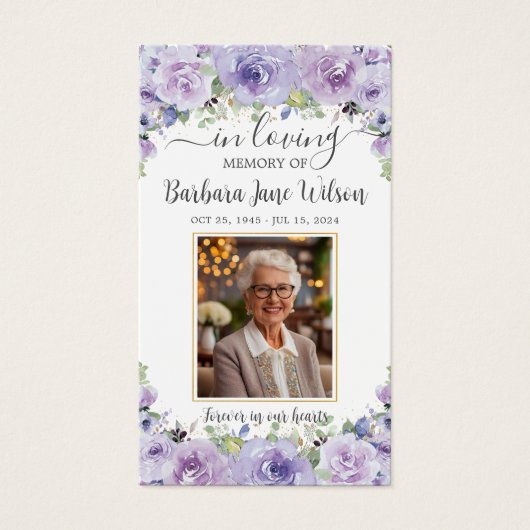 紫のフローラ写真葬儀記念ブックマーク (正面)