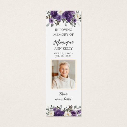 紫のフローラ写真葬儀記念ブックマーク (正面)