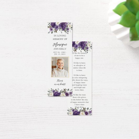 紫のフローラ写真葬儀記念ブックマーク (デスク)