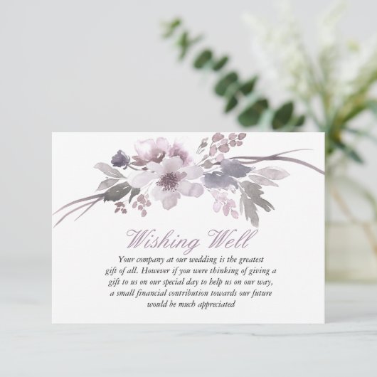 紫のフローラ冬の結婚式が良く願う エンクロージャーカード (スタンド正面)