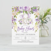 紫のフローラ女の子素朴象の赤ちゃんシャワー 招待状 (スタンド正面)