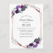 紫のフローラ幾何学模様のブライダルシャワー インビテーションポストカード (正面)