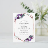 紫のフローラ幾何学模様のブライダルシャワー インビテーションポストカード (スタンド正面)