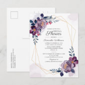 紫のフローラ幾何学的スクリプトブライダルシャワー インビテーションポストカード (正面/裏面)