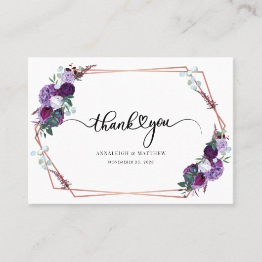 紫のフローラ幾何学的フォトサンキューカード 名刺 (正面)