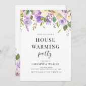 紫のフローラ引っ越し祝いパーティー 招待状 (正面/裏面)