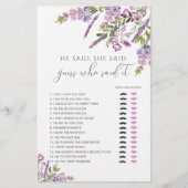 紫のフローラ彼は彼女はブライダルシャワーゲームを言った (正面)