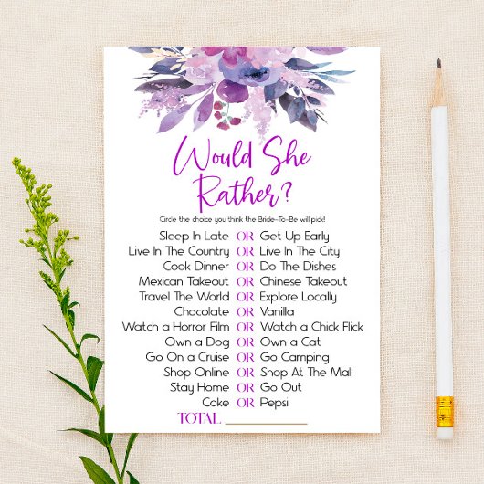 紫のフローラ彼女はむしろブライダルシャワーゲーム 便箋