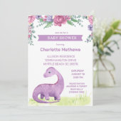 紫のフローラ恐竜の赤ちゃんシャワー 招待状 (スタンド正面)