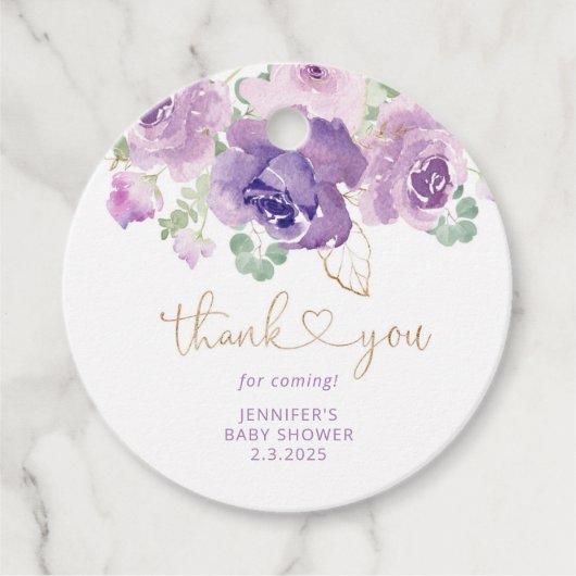 紫のフローラ感謝してい君の赤ちゃんシャワー フェイバータグ (正面)