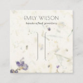 紫のフローラ手作り紙テクスチャヘアクリップ スクエア名刺 (正面)