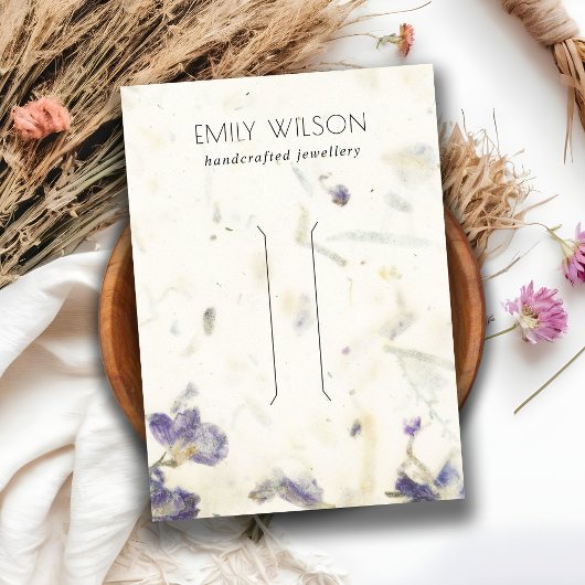 紫のフローラ手作り紙テクスチャヘアクリップ 名刺