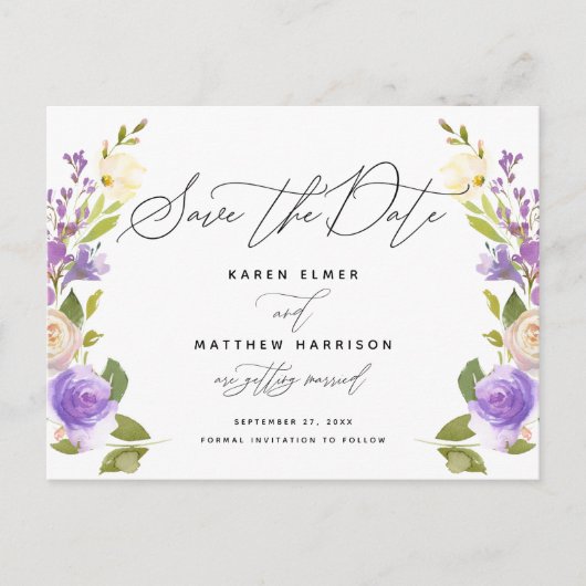 紫のフローラ書の日付を保存 案内ポストカード (正面)