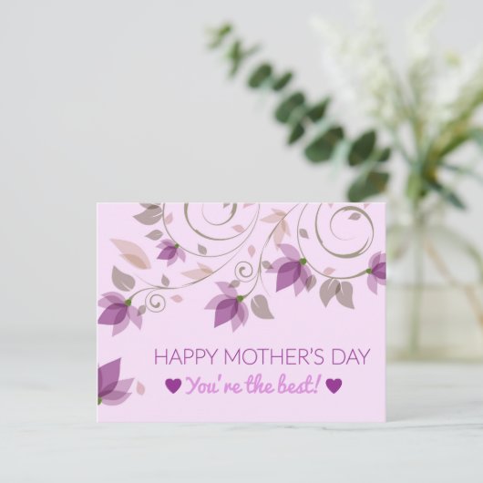 紫のフローラ母の日のご挨拶 ポストカード (スタンド正面)