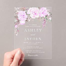 紫のフローラ水の結婚色 アクリル招待状