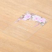 紫のフローラ水の結婚色 アクリル招待状 (レイダウン)