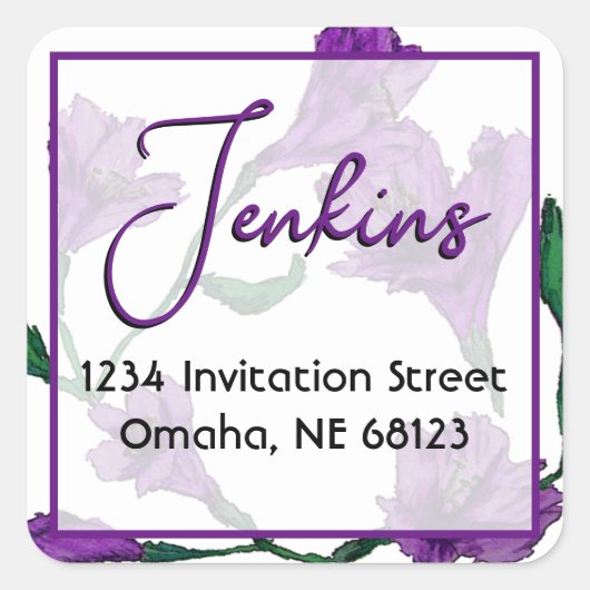 紫のフローラ水の結婚色 スクエアシール (正面)