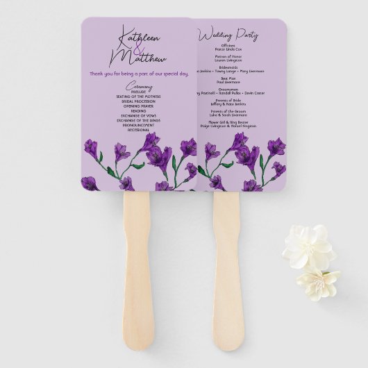 紫のフローラ水の結婚色 ハンドファン (正面&裏面)