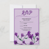 紫のフローラ水の結婚色 出欠カード (正面)