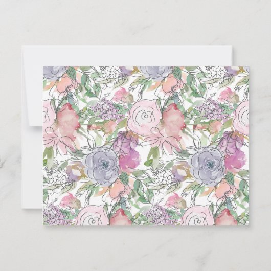 紫のフローラ水の色のスケッチパーソナライズされた名 ノートカード (裏面)