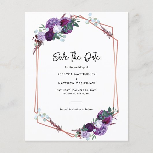 紫のフローラ水の色日付はがきを保存 (正面)