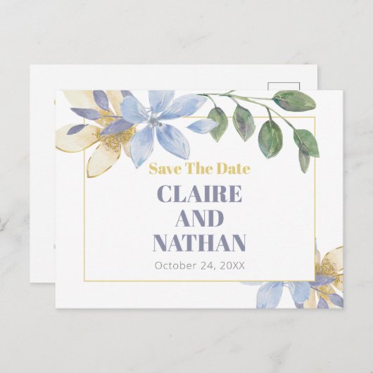 紫のフローラ水の色日付はがきを保存 案内ポストカード (正面/裏面)