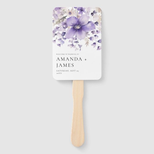 紫のフローラ水カラー結婚式 プログラム ハンドファン (正面)