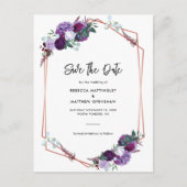 紫のフローラ水彩結婚式の日付を保存 案内ポストカード (正面)