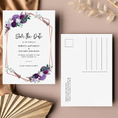 紫のフローラ水彩結婚式の日付を保存 案内ポストカード