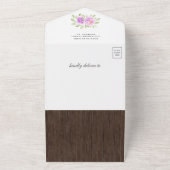 紫のフローラ水彩象の木の赤ちゃんシャワー オールインワン招待状 (外側)