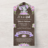 紫のフローラ水彩象の木の赤ちゃんシャワー オールインワン招待状 (内側)