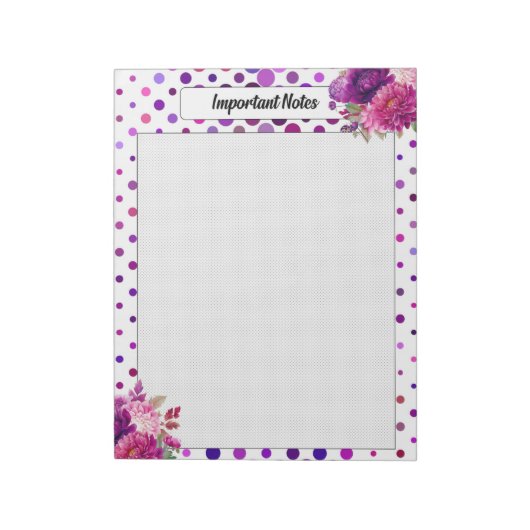 紫のフローラ水玉模様_重要な注意事項 ノートパッド (回転)