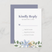紫のフローラ水結婚色の応答カード 出欠カード (正面/裏面)