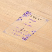 紫のフローラ水色のアクリルの結婚式の招待 アクリル招待状 (レイダウン)