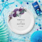 紫のフローラ水色のスクリプトウェディングレセプション ペーパープレート (パーティー)