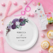 紫のフローラ水色のスクリプトウェディングレセプション ペーパープレート (パーティー)