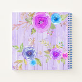 紫のフローラ水色の素朴な木のカスタム正方形 ノートブック (裏面)