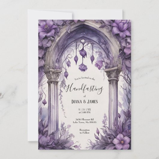 紫のフローラ水色ゴシックのハンドスト異教のング 招待状 (正面)